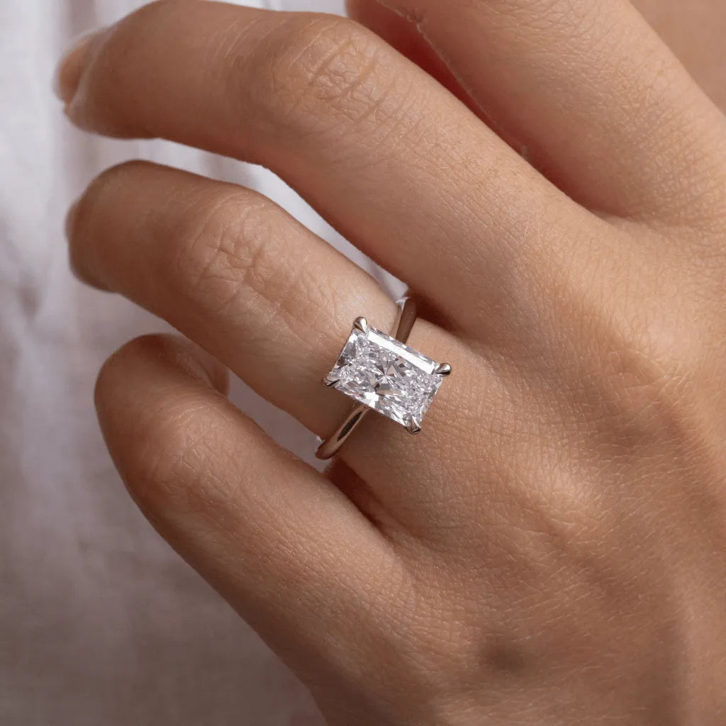 3 Carat Radiant Cut Lab Grown Diamond Hidden Halo Engagement Ring in Platinum – Seraphina