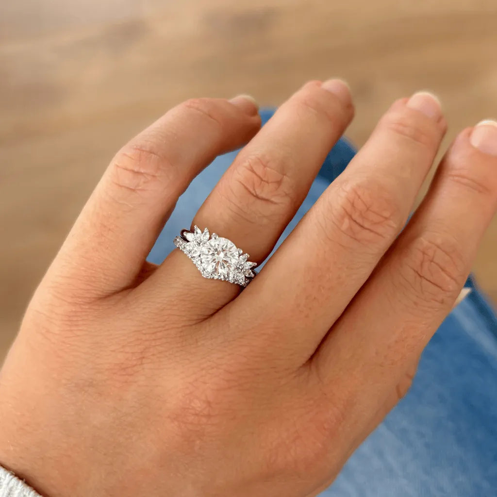1.50 Carat Lab Grown Round Diamond Cluster Engagement Ring in Platinum - Nasika