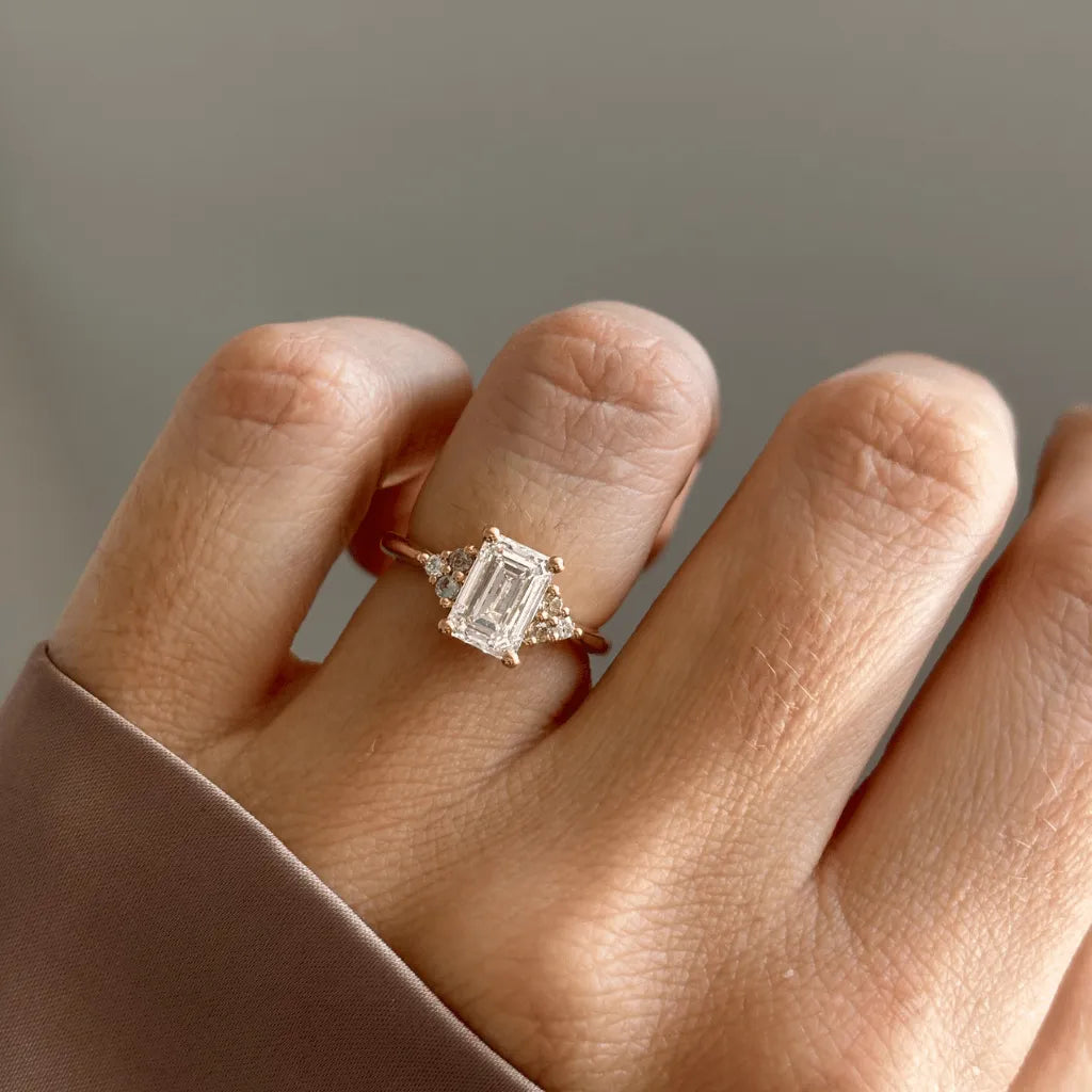 1.50 Carat Emerald Cut Lab Grown Diamond Cluster Engagement Ring in Yellow Gold – Vivienne