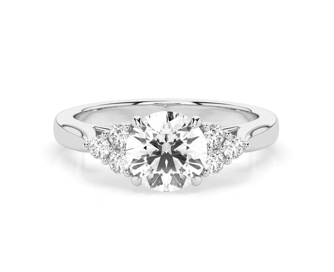 Sparkling 2CT Round Lab Grown Diamond With Side Round Diamond Ring