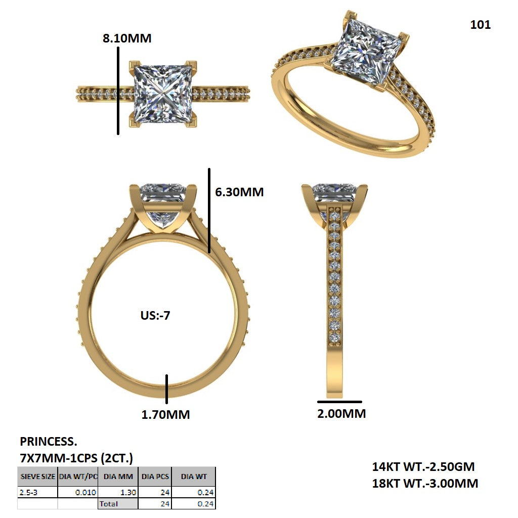 2ct Princess Cut E-VVS2 Lab Grown Diamond Engagement Ring, Statement Ring