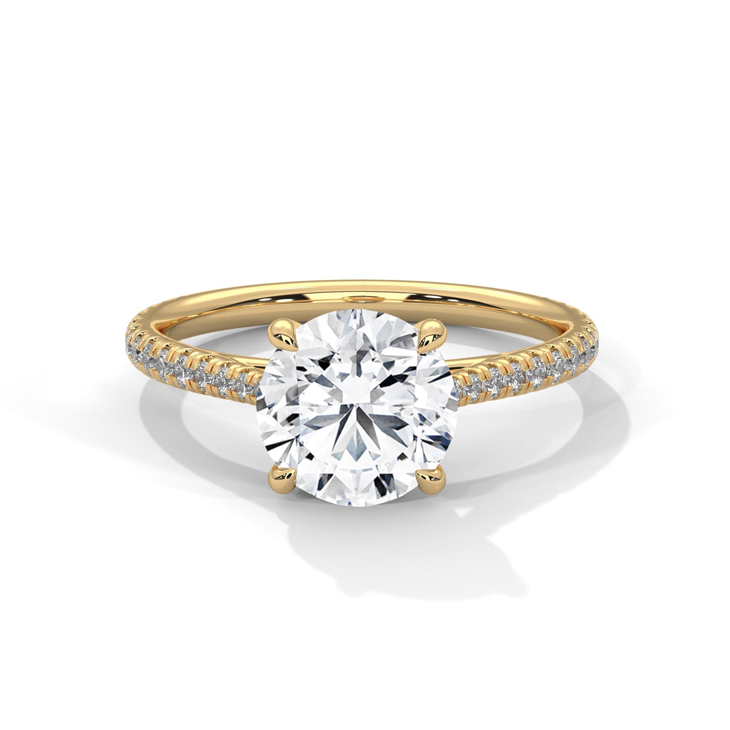 3 CT Round Lab-Grown Diamond Engagement Ring – Pave Set Band, 4 Claw Prong