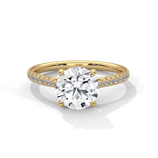 3 CT Round Lab-Grown Diamond Engagement Ring – Pave Set Band, 4 Claw Prong