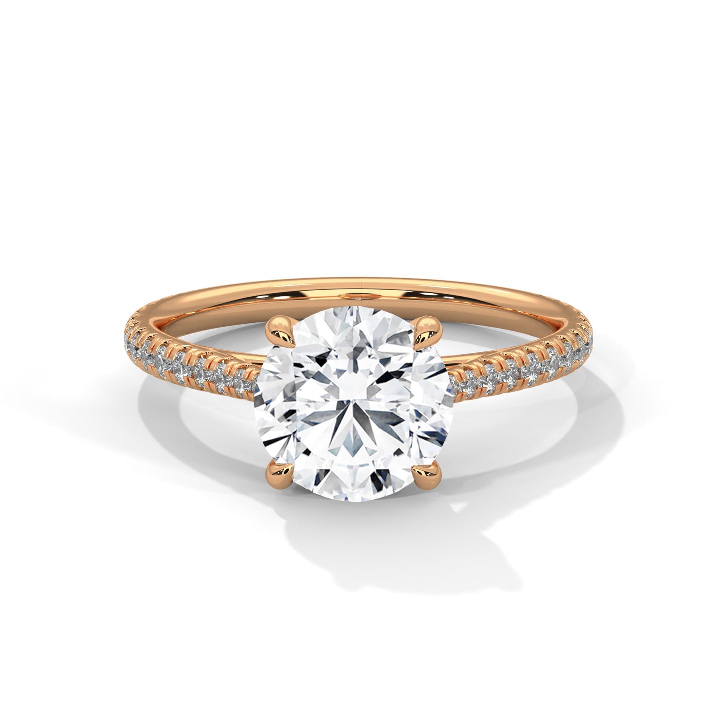 3 CT Round Lab-Grown Diamond Engagement Ring – Pave Set Band, 4 Claw Prong