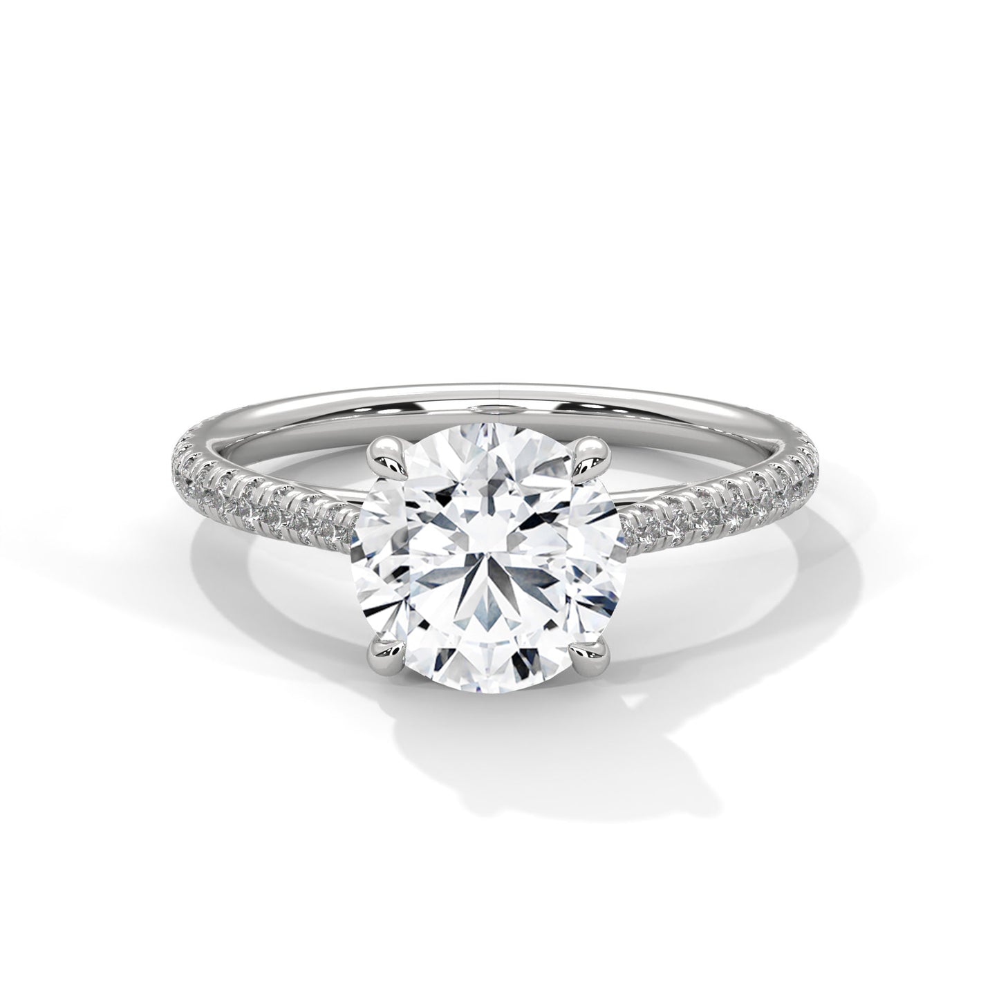 3 CT Round Lab-Grown Diamond Engagement Ring – Pave Set Band, 4 Claw Prong