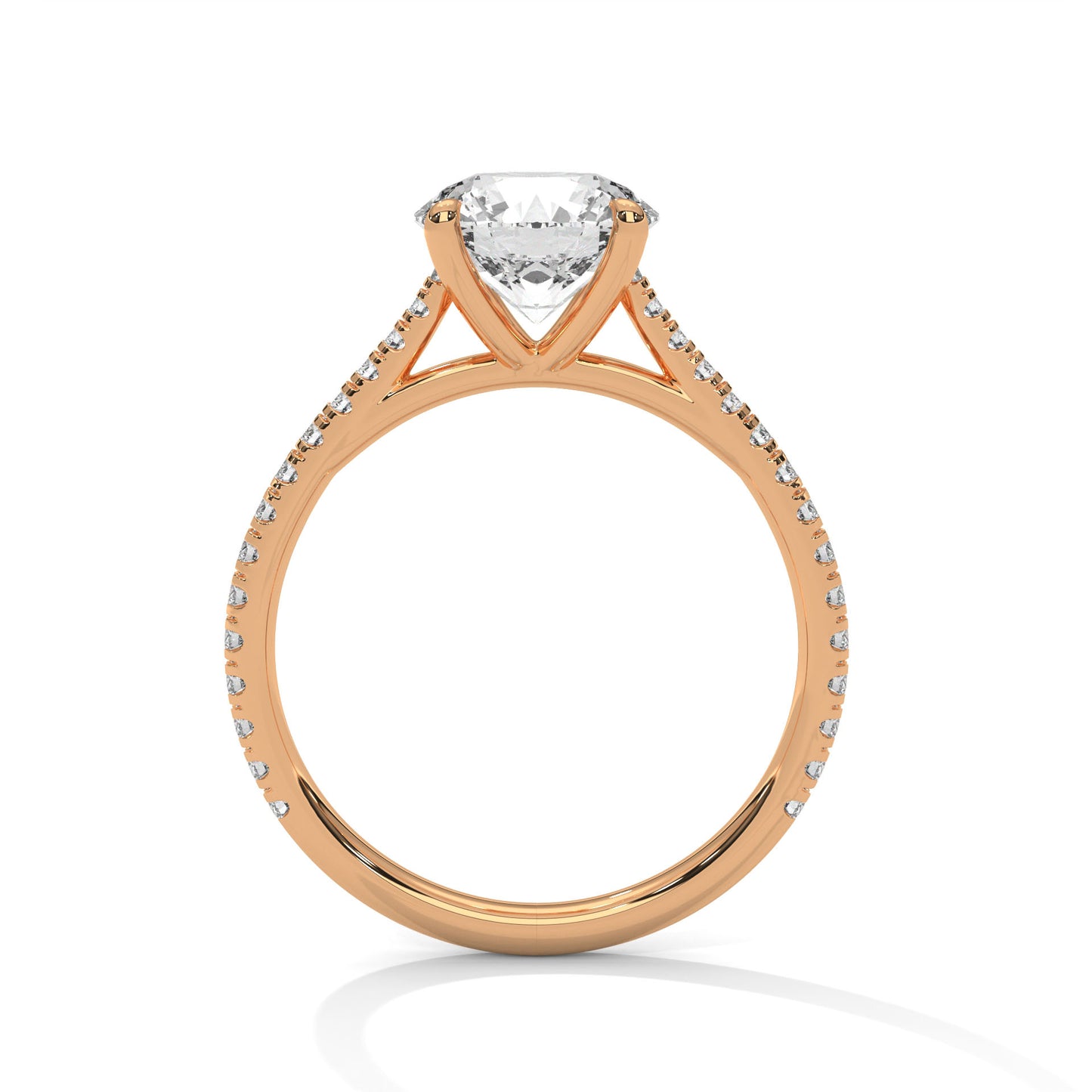 3 CT Round Lab-Grown Diamond Engagement Ring – Pave Set Band, 4 Claw Prong