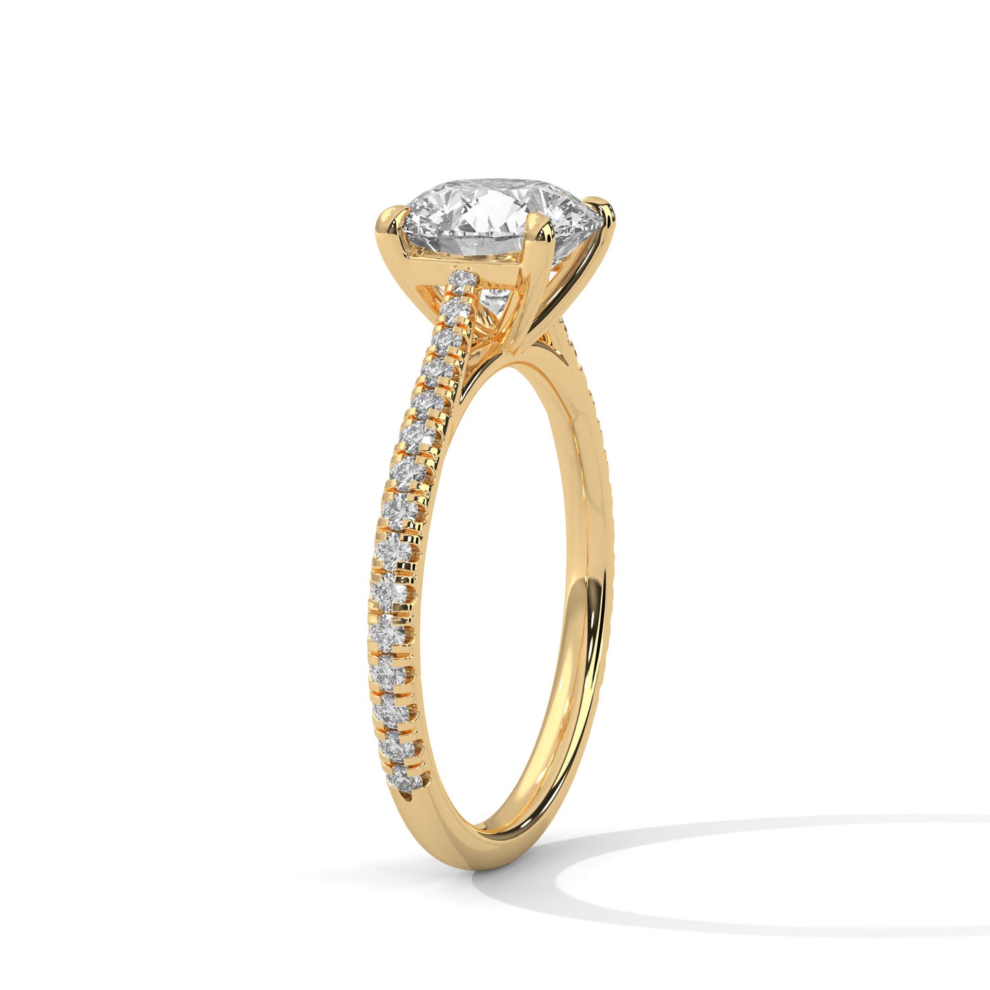 3 CT Round Lab-Grown Diamond Engagement Ring – Pave Set Band, 4 Claw Prong