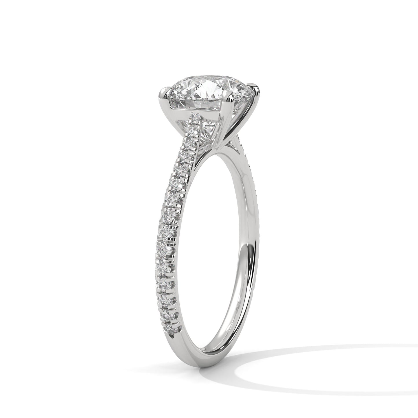 3 CT Round Lab-Grown Diamond Engagement Ring – Pave Set Band, 4 Claw Prong
