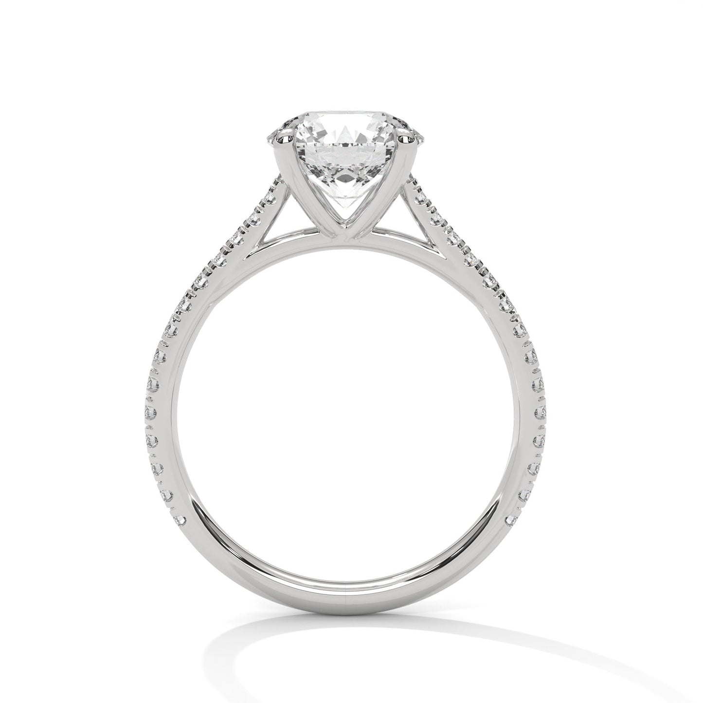 3 CT Round Lab-Grown Diamond Engagement Ring – Pave Set Band, 4 Claw Prong