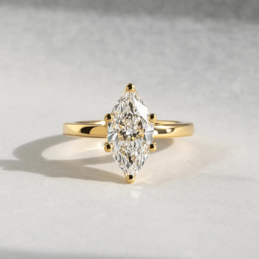 2 Carat Marquise Lab Grown Diamond Signature Solitaire Engagement Ring in Yellow Gold – Solenne