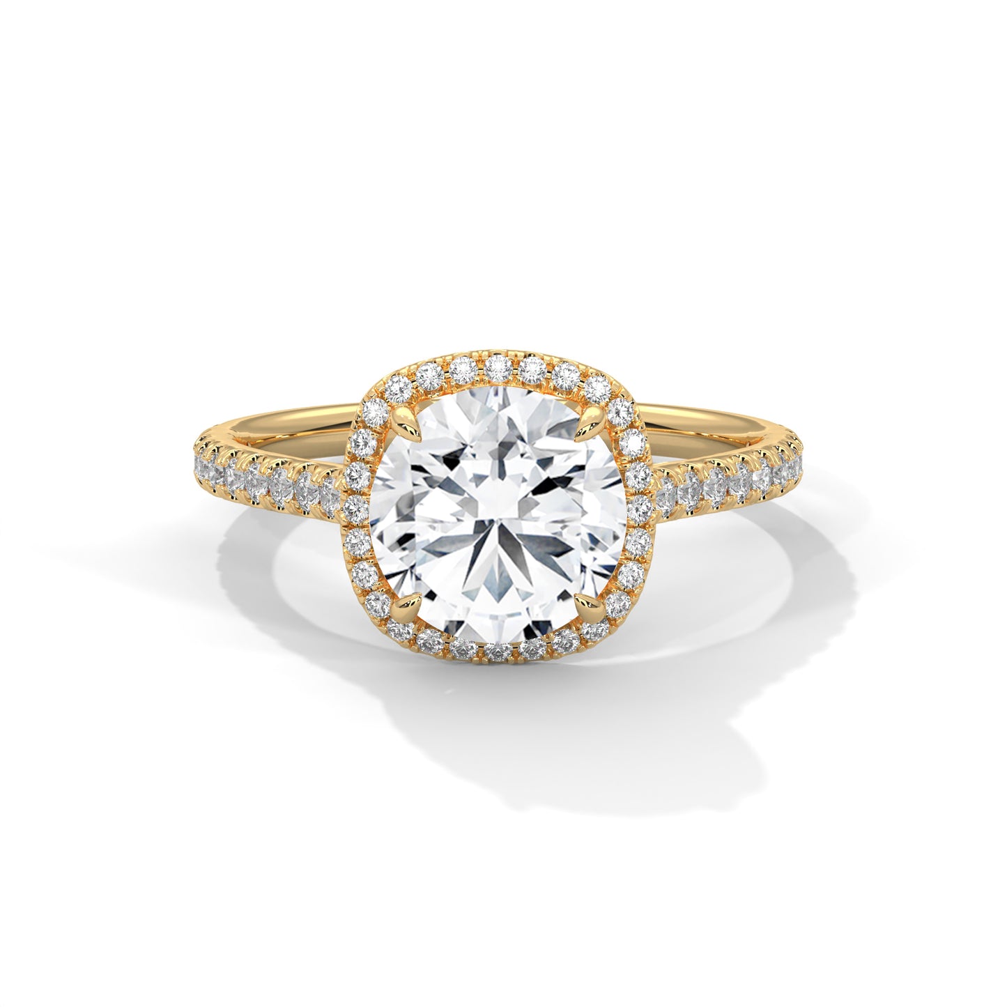 2 CT Round E-VVS2 Lab-Grown Diamond Engagement Ring, Pave Set Band