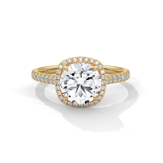 2 CT Round E-VVS2 Lab-Grown Diamond Engagement Ring, Pave Set Band