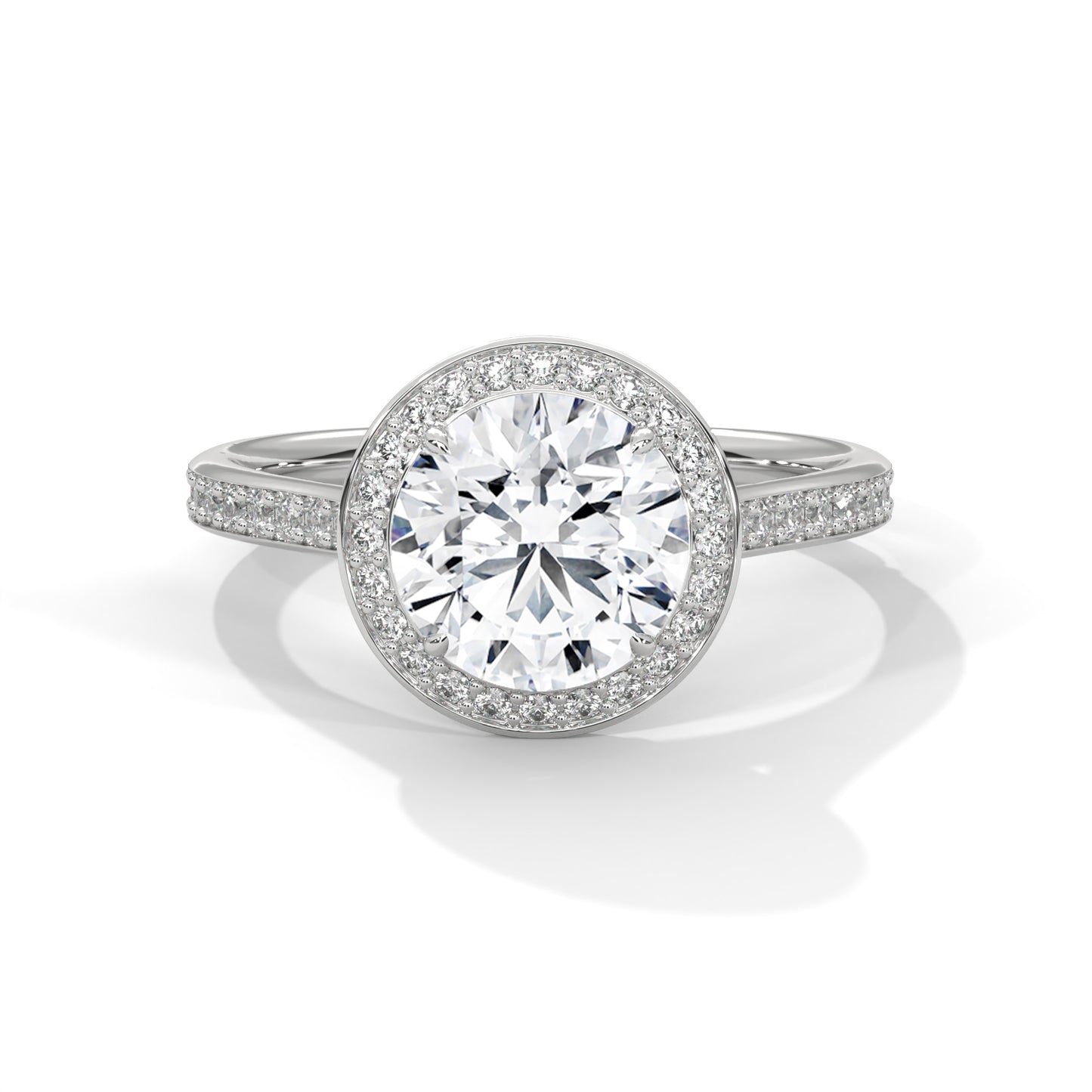2ct Round Lab-Grown Diamond Engagement Ring, E - VVS2 Diamond Ring, Accent Stone bezel