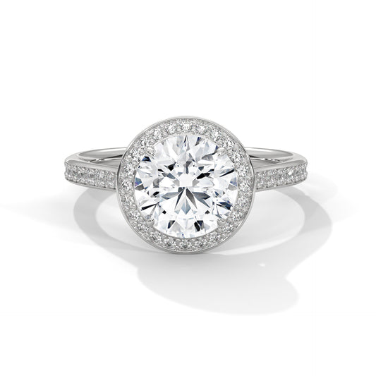 2ct Round Lab-Grown Diamond Engagement Ring, E - VVS2 Diamond Ring, Accent Stone bezel