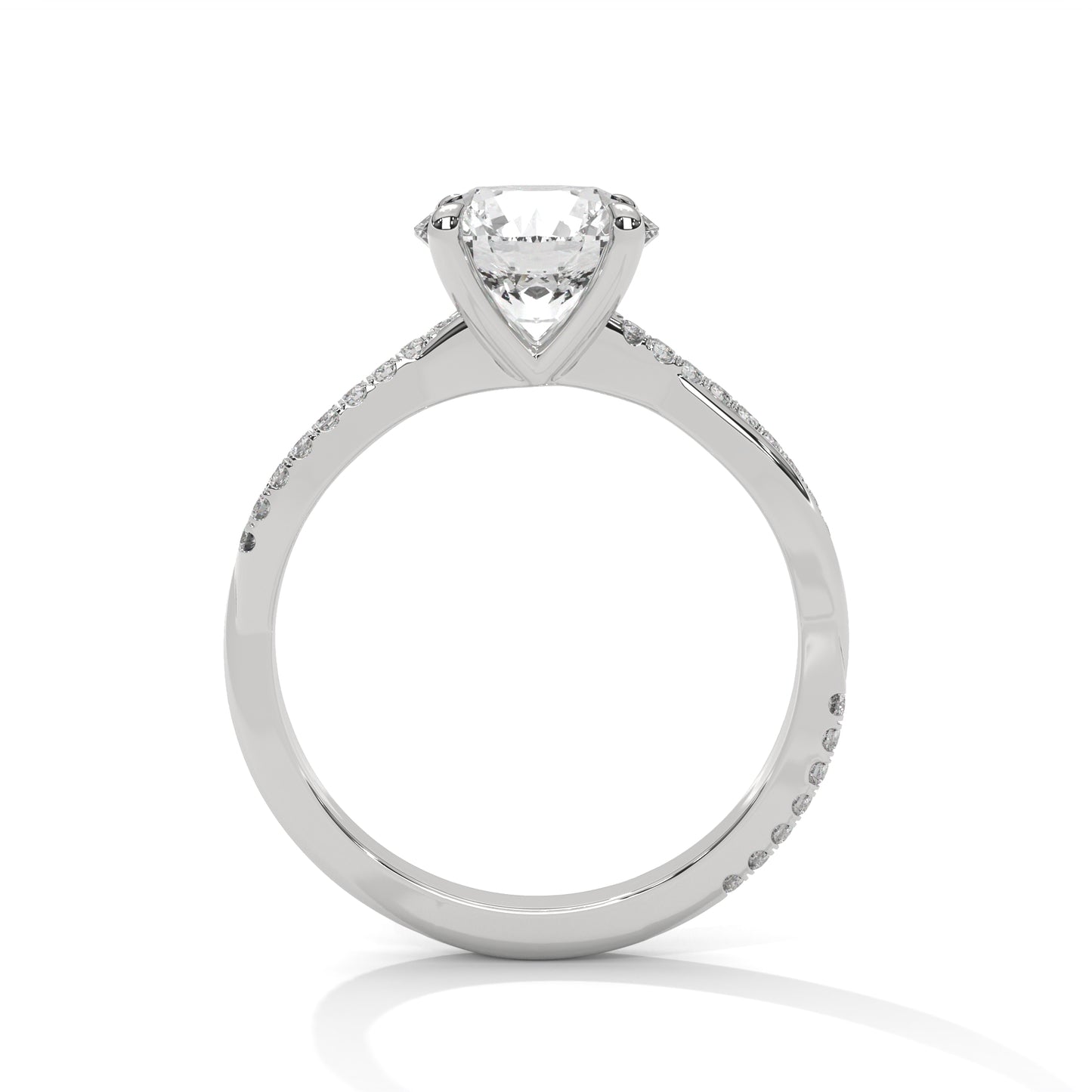 2 CT Round E-VVS2 Lab-Grown Diamond Engagement Ring, Pave Set Diamond on Band
