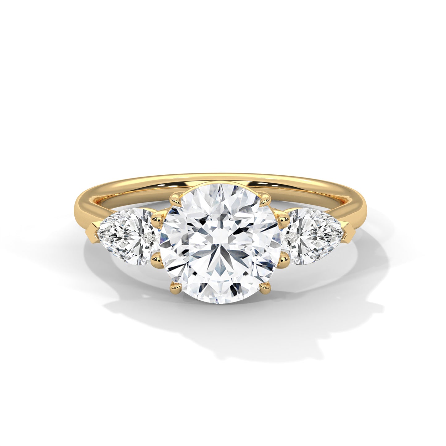 3 CT Round E-VVS2 Lab-Grown Diamond Engagement Ring – Side Pear Diamond