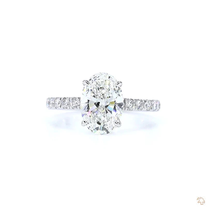 2 ct Oval E-VVS2 Lab Grown Diamond Engagement Ring Pave Set With Hidden Halo