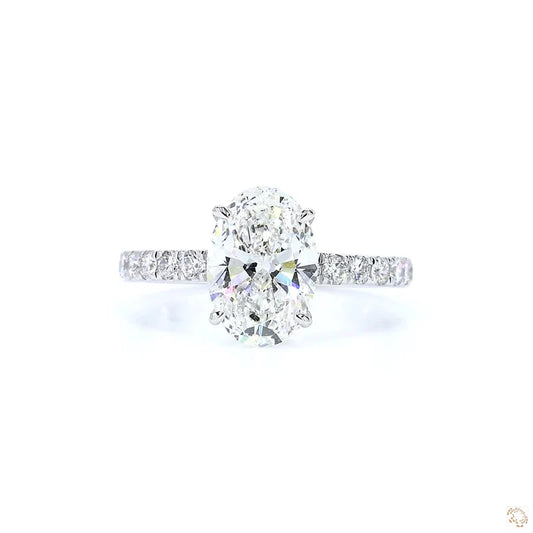 2 ct Oval E-VVS2 Lab Grown Diamond Engagement Ring Pave Set With Hidden Halo