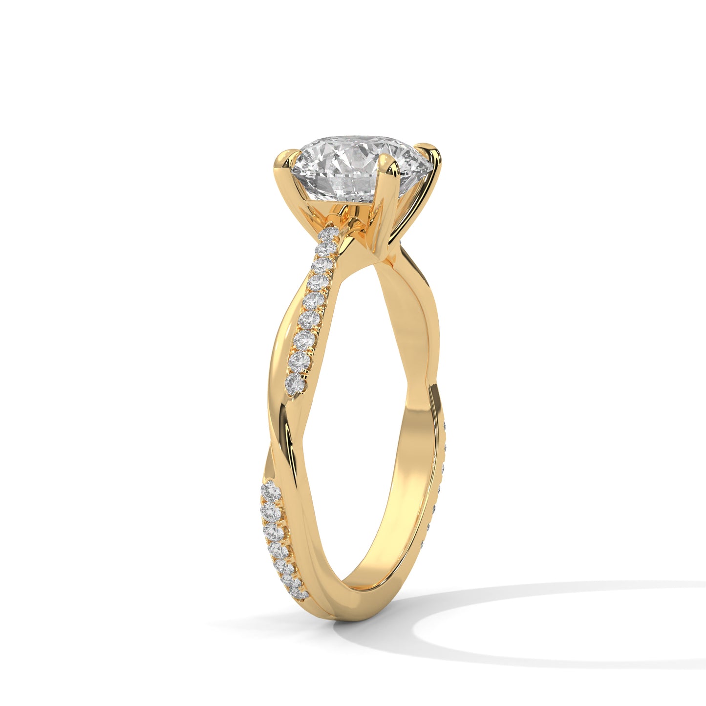 2 CT Round E-VVS2 Lab-Grown Diamond Engagement Ring, Pave Set Diamond on Band
