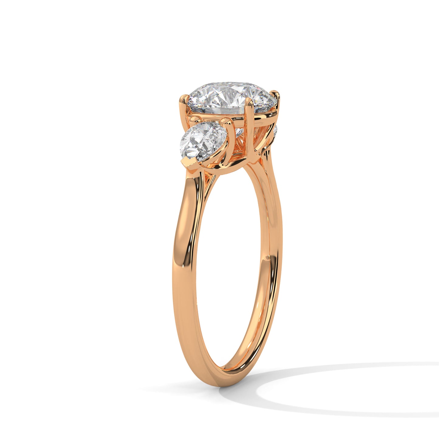3 CT Round E-VVS2 Lab-Grown Diamond Engagement Ring – Side Pear Diamond