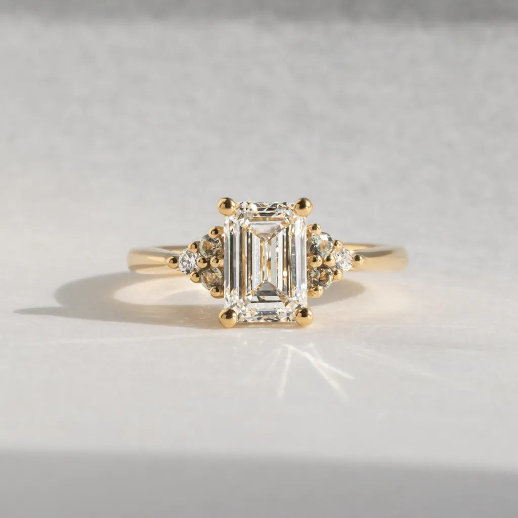 1.50 Carat Emerald Cut Lab Grown Diamond Cluster Engagement Ring in Yellow Gold – Vivienne