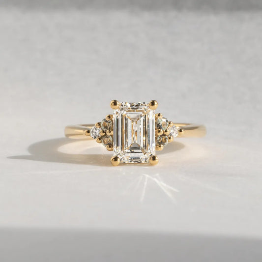 1.50 Carat Emerald Cut Lab Grown Diamond Cluster Engagement Ring in Yellow Gold – Vivienne