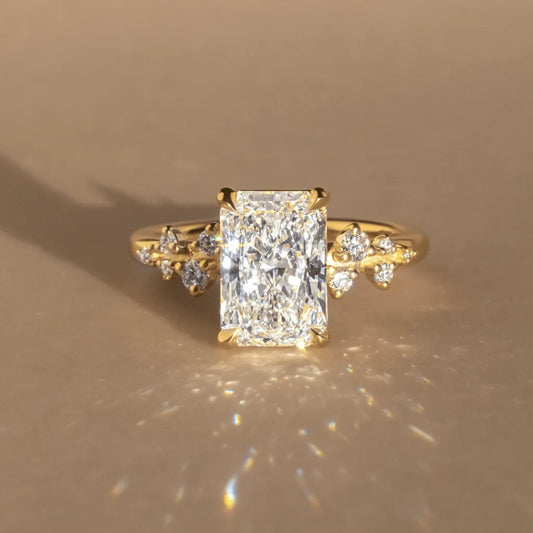 2.50 Carat Radiant Cut Lab Grown Diamond Cluster Engagement Ring in Yellow Gold – Stella
