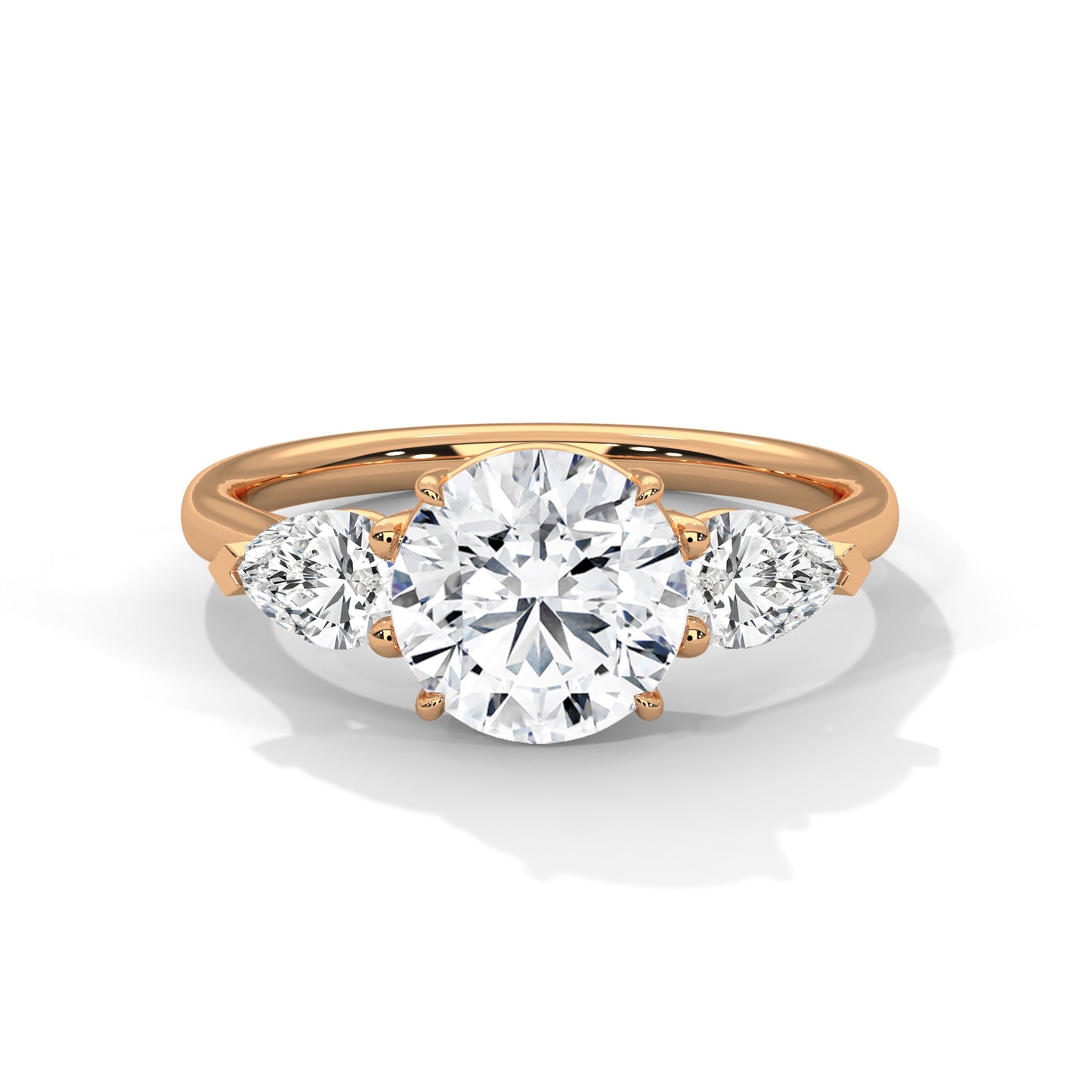 3 CT Round E-VVS2 Lab-Grown Diamond Engagement Ring – Side Pear Diamond