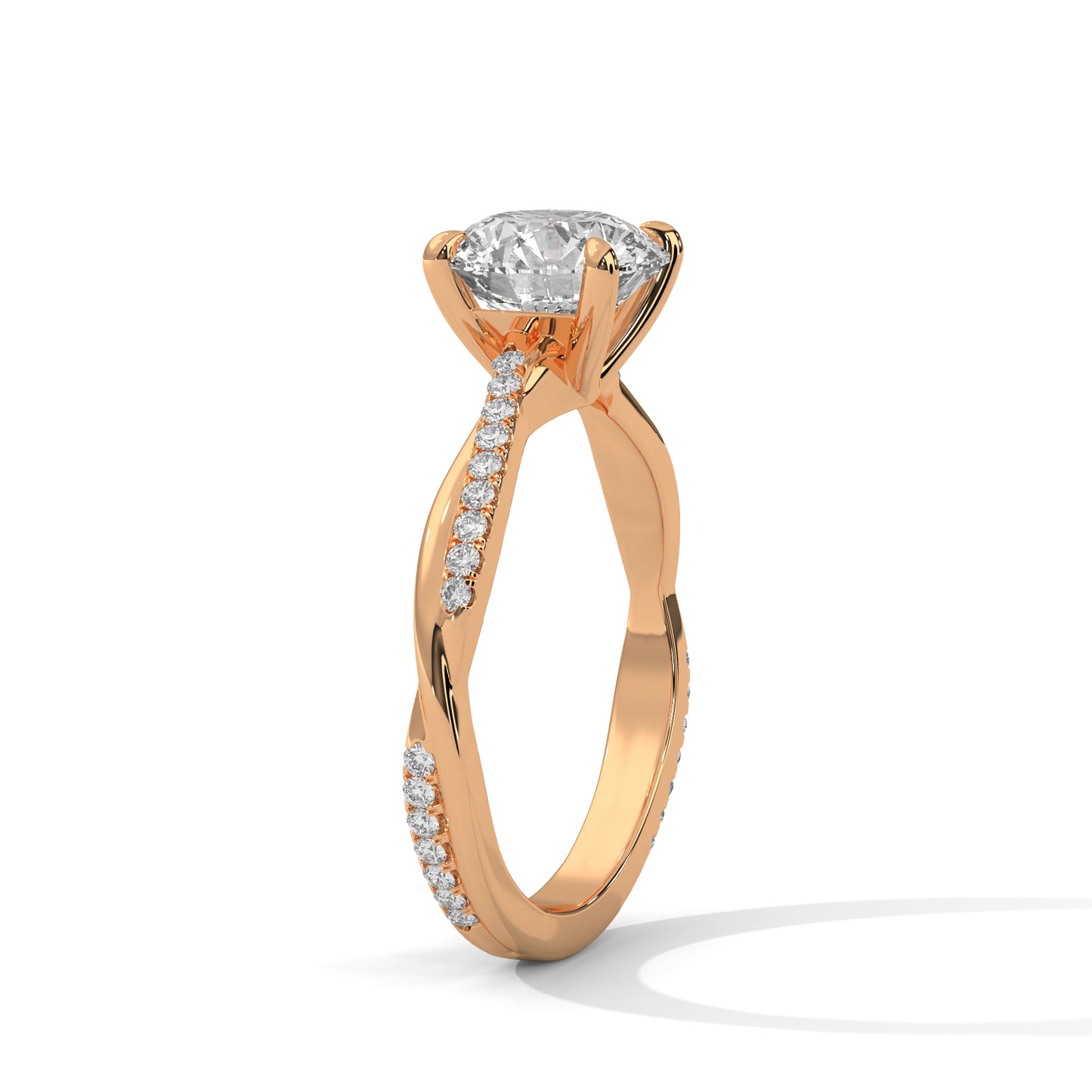 2 CT Round E-VVS2 Lab-Grown Diamond Engagement Ring, Pave Set Diamond on Band