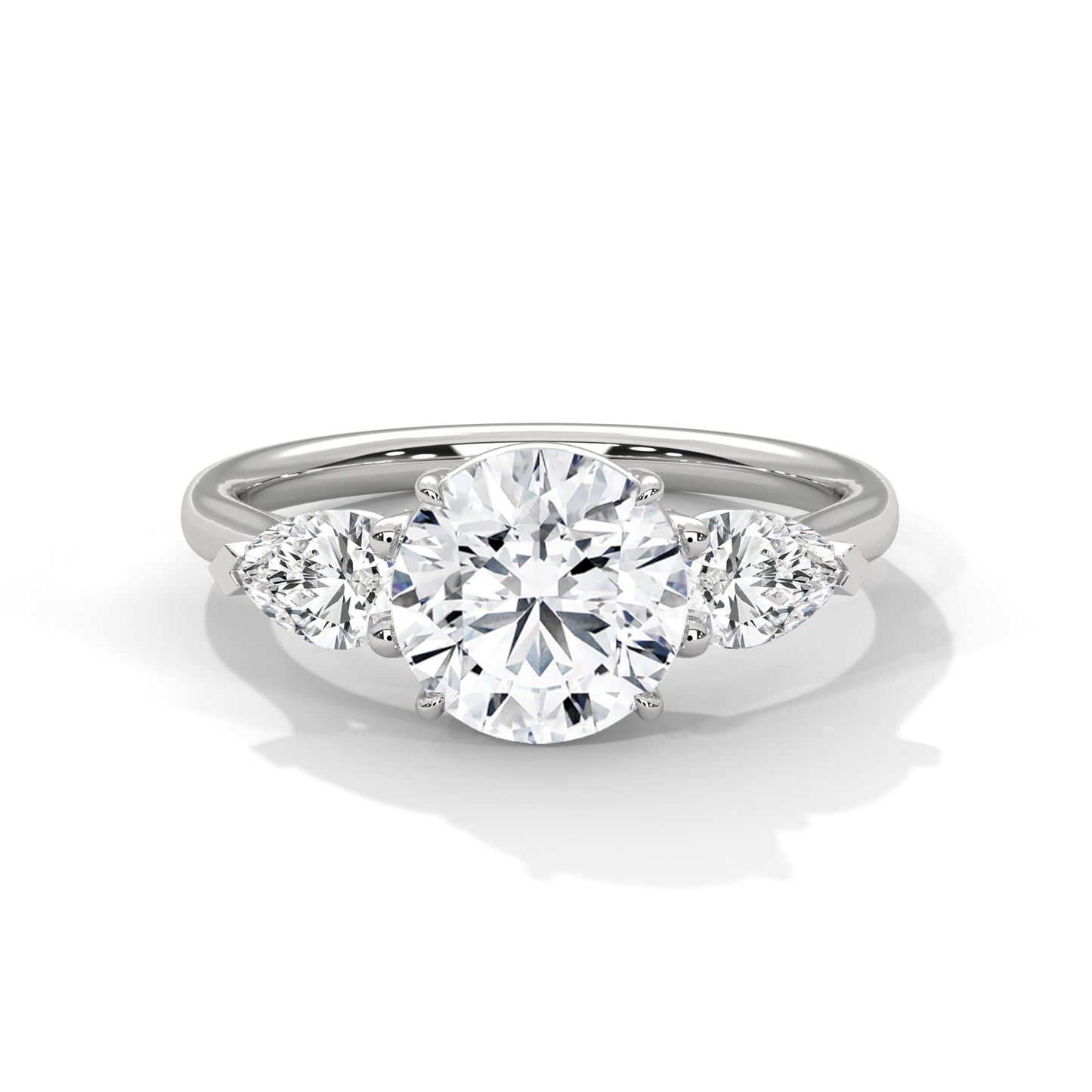 3 CT Round E-VVS2 Lab-Grown Diamond Engagement Ring – Side Pear Diamond