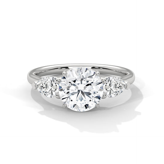 3 CT Round E-VVS2 Lab-Grown Diamond Engagement Ring – Side Pear Diamond