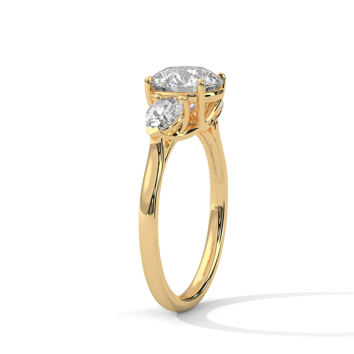 3 CT Round E-VVS2 Lab-Grown Diamond Engagement Ring – Side Pear Diamond