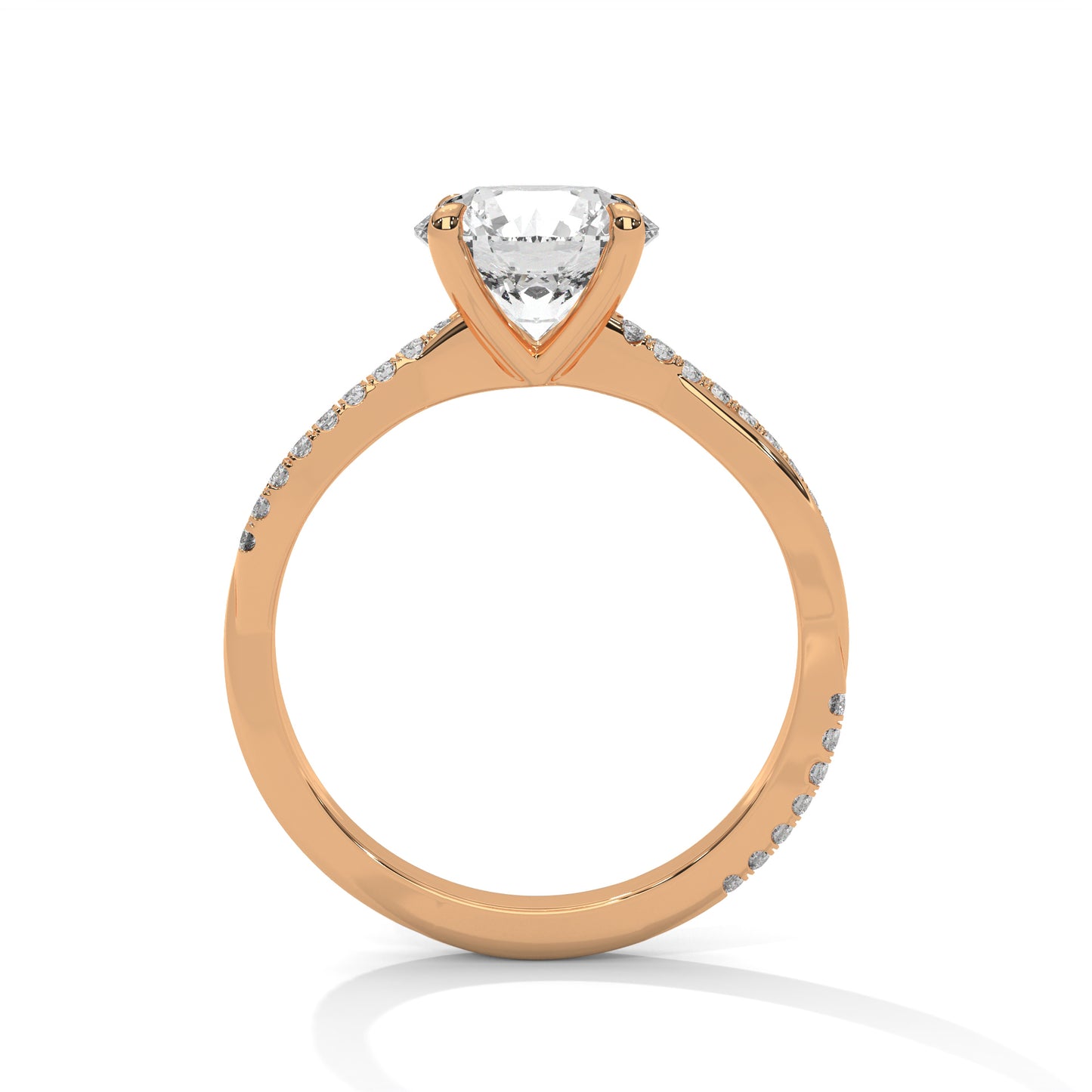2 CT Round E-VVS2 Lab-Grown Diamond Engagement Ring, Pave Set Diamond on Band
