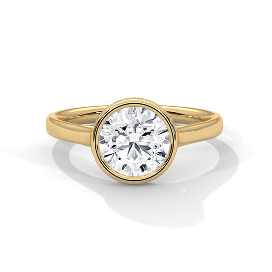 3 Carat Round E VVS2 Lab-Grown Diamond Bezel-Set Solitaire Engagement Ring, 14K Gold