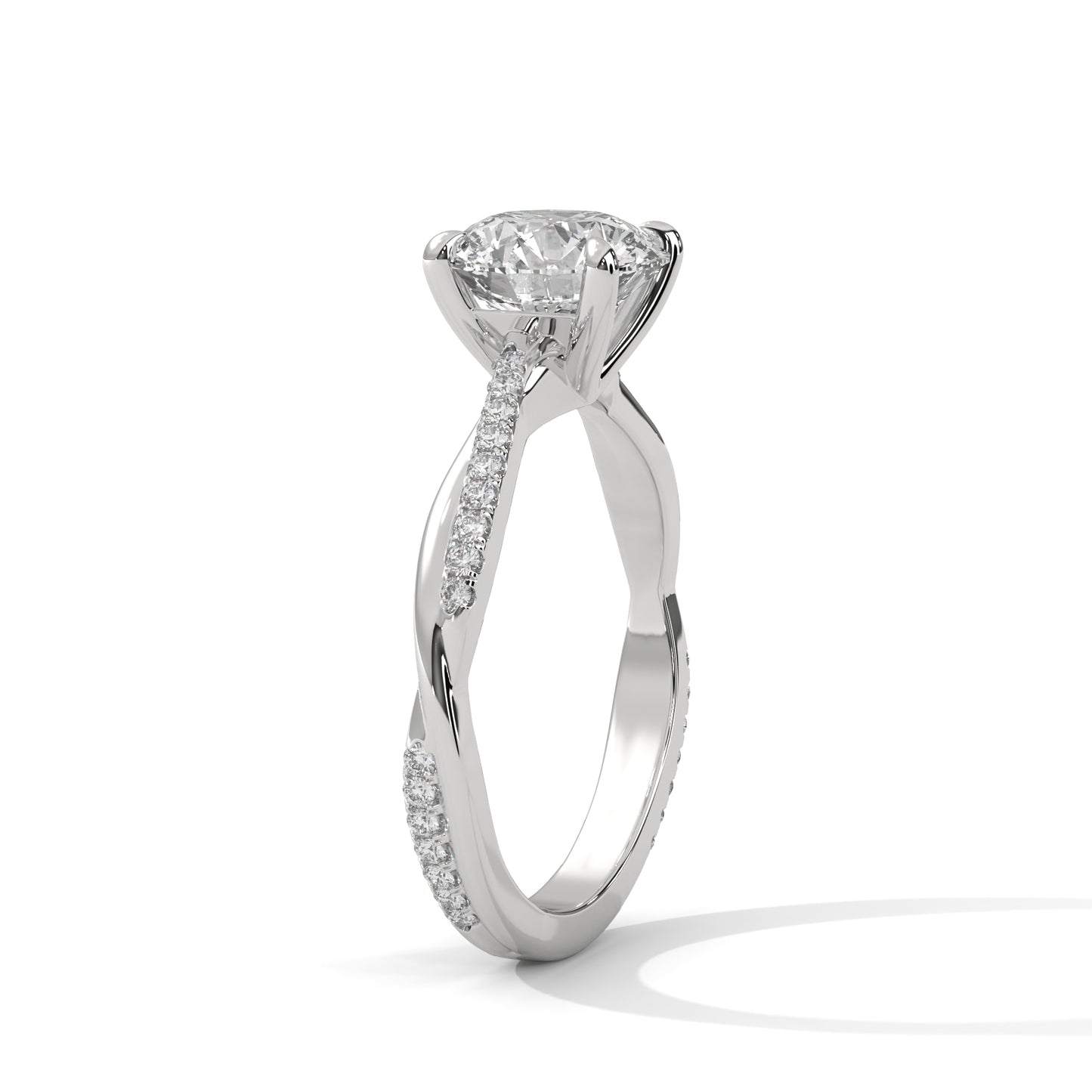 2 CT Round E-VVS2 Lab-Grown Diamond Engagement Ring, Pave Set Diamond on Band