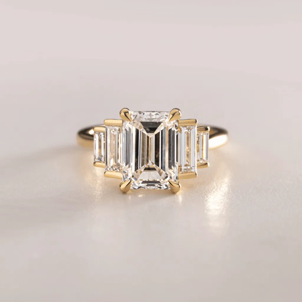 3 Carat Lab-Grown Emerald-Cut Diamond Five-Stone Engagement Ring in Yellow Gold – Amara