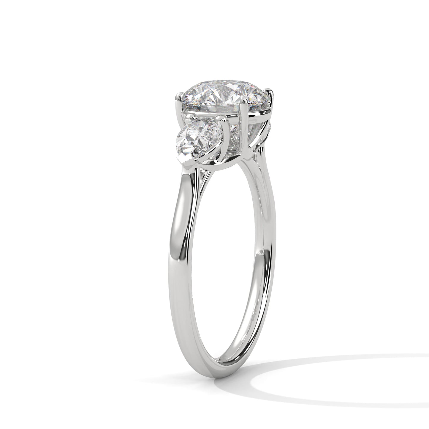 3 CT Round E-VVS2 Lab-Grown Diamond Engagement Ring – Side Pear Diamond