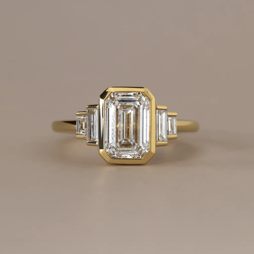 3 Carat Lab-Grown Emerald-Cut Diamond Bezel-Set Engagement Ring in Yellow Gold – Calista