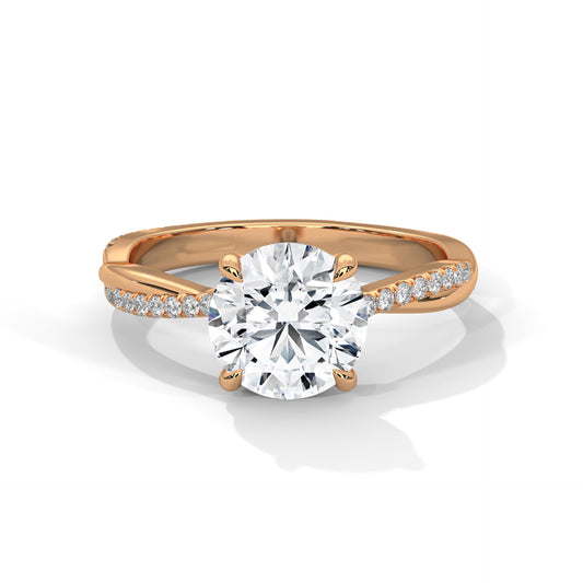 2 CT Round E-VVS2 Lab-Grown Diamond Engagement Ring, Pave Set Diamond on Band