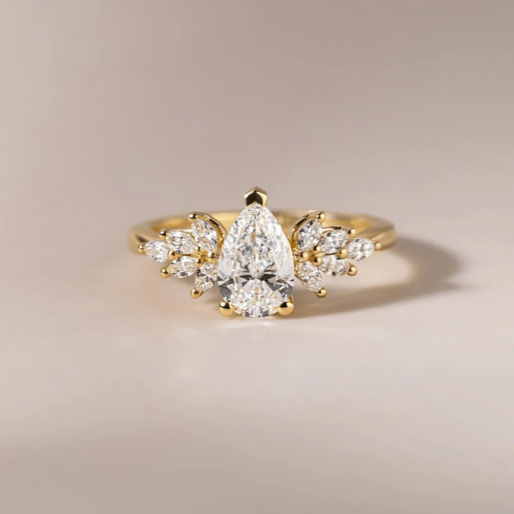 1.50 Carat Pear Cut Lab Grown Diamond Cluster Engagement Ring in Yellow Gold – Solenne
