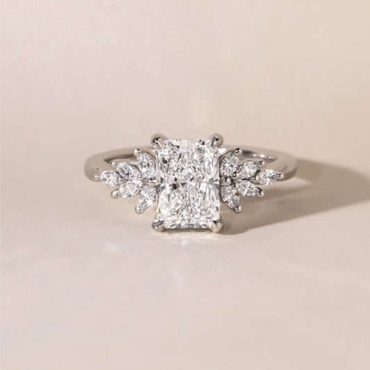 2 Carat Radiant Cut Lab Grown Diamond Cluster Engagement Ring in Platinum – Seraphina