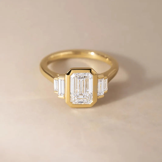2.50 Carat Lab-Grown Emerald-Cut Diamond Bezel-Set Engagement Ring in Yellow Gold – Elowen