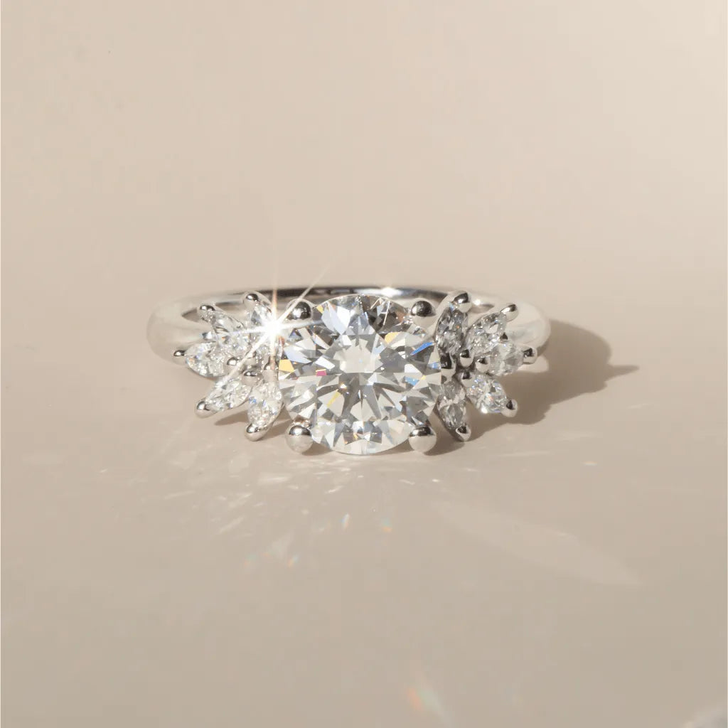 1.50 Carat Lab Grown Round Diamond Cluster Engagement Ring in Platinum - Nasika