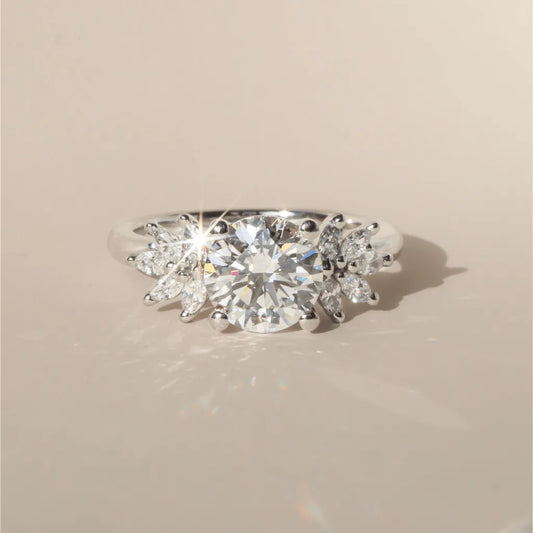 1.50 Carat Lab Grown Round Diamond Cluster Engagement Ring in Platinum - Nasika