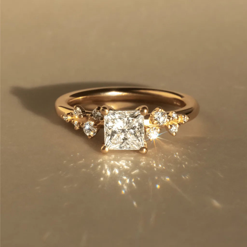1.00 Carat Princess Cut Lab Grown Diamond Cluster Engagement Ring in Yellow Gold – Golden Star