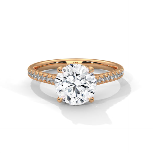 3 Carat Round Cut E - VVS2 IGI Certified Lab-Grown Diamond Engagement Ring with Pavé Band in 14K Gold