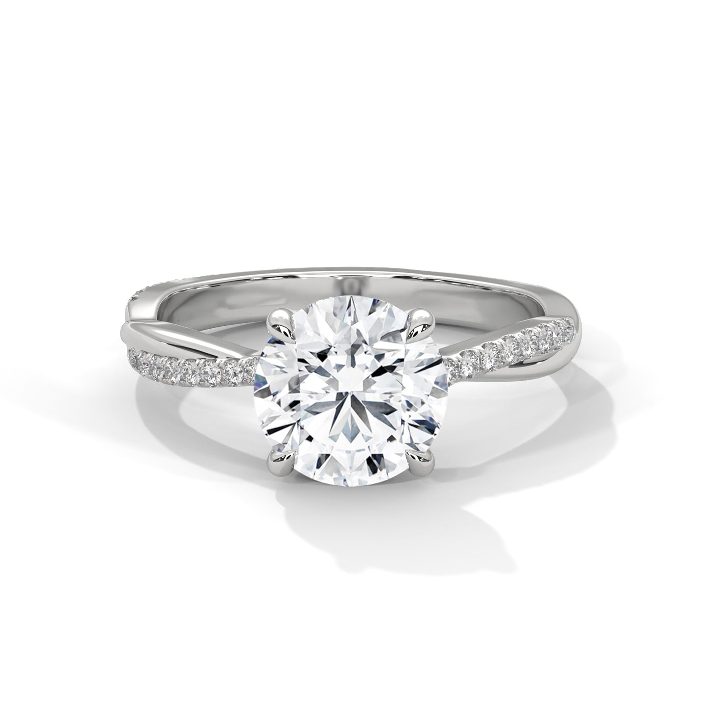 2 CT Round E-VVS2 Lab-Grown Diamond Engagement Ring, Pave Set Diamond on Band