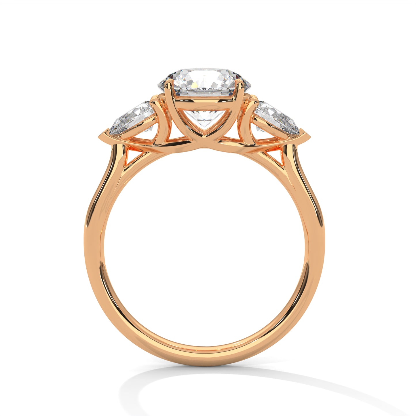 3 CT Round E-VVS2 Lab-Grown Diamond Engagement Ring – Side Pear Diamond