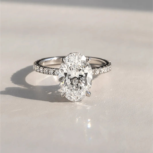 3.50 Carat Oval Lab Grown Diamond Concealed Halo Engagement Ring – Elowen