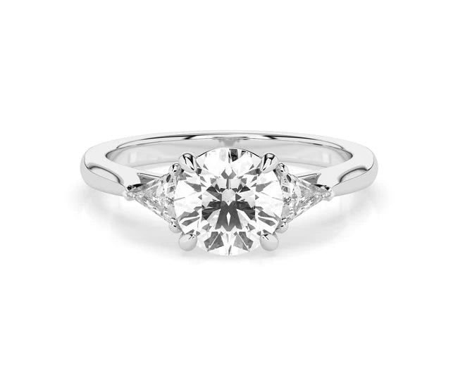 2CT Round Lab Grown Diamond With Side Trillion Diamond Ring